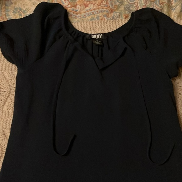 DKNY Navy Blue Dress with Puff Sleeves and ruffle hem S - Picture 6 of 8